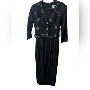 Vintage 90s Just In Thyme LTD  Floral Vest Bohemian Black Dress‎ Size 10